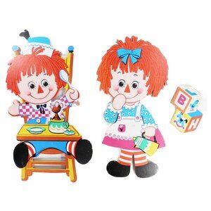 Vtg 1972 Bobbs Merrill Raggedy Ann & Andy Childrens Wall Hanging Paperboard 14"